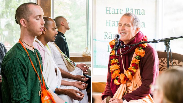Sacinandana Swami guides devotees in their relationship with the Holy Name during the Living Name Retreat in New Vrindaban